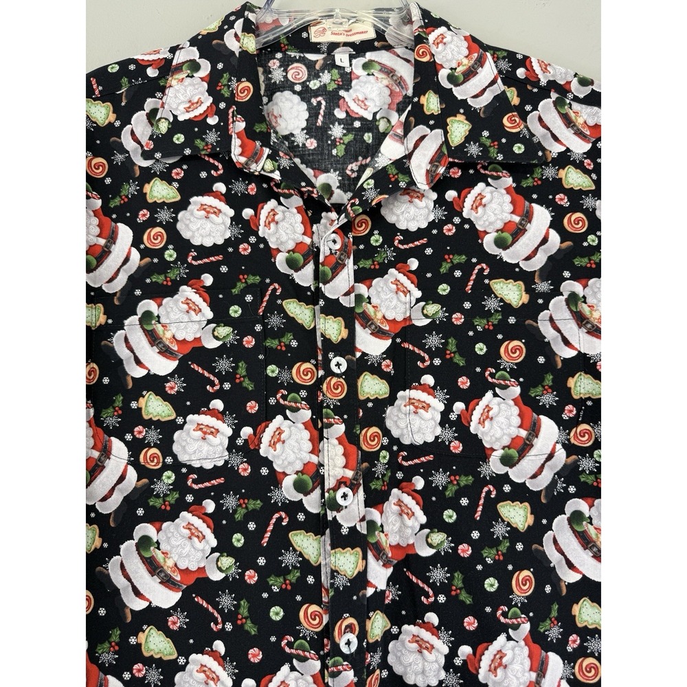 Santa Claus Christmas Season Shirt Men's Large All Over Print Button‎ Up